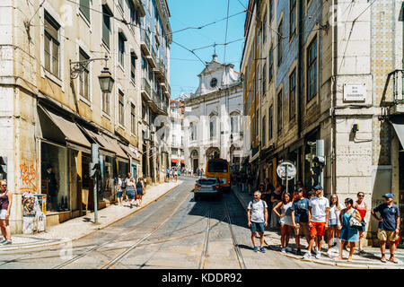 LISBON, PORTUGAL - AUGUST 11, 2017: People Walking Downtown Lisbon City In Portugal Stock Photo