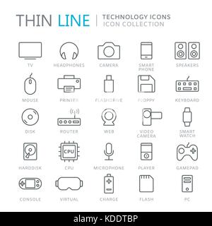 Collection of devices thin line icons Stock Vector