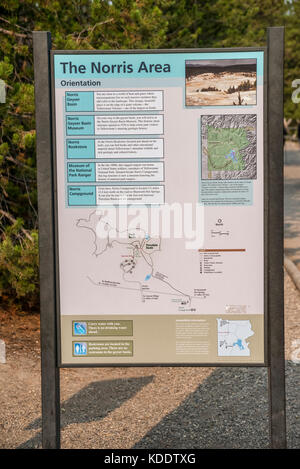 Sign-boards  at Norris Geyser Basin in West Yellowstone National Park Stock Photo