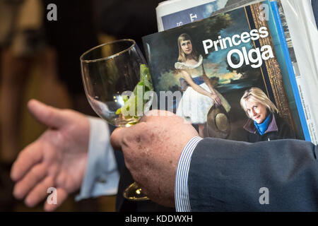 London, UK. 12th Oct, 2017. Princess Olga Romanoff, descendant of the last Tsar of Russia, Nicholas II, signs copies of her official memoirs: ‘A Wild and Barefoot Romanov’ at Waterstones bookshop in west London, UK. Credit: Guy Corbishley/Alamy Live News Stock Photo