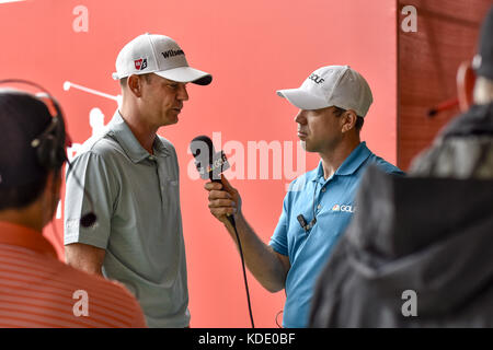 Kuala Lumpur, MALAYSIA. 13th Oct, 2017. Keegan Bradley of USA has an interview with press during the second round of the CIMB Classic 2017 golf tournament on October 13, 2017 at TPC Kuala Lumpur, Malaysia. Credit: Chris Jung/ZUMA Wire/Alamy Live News Stock Photo