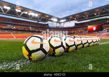 Brisbane, QUEENSLAND, AUSTRALIA. 13th Oct, 2017. General view of game balls during the round two A-League match between the Brisbane Roar and Adelaide United at Suncorp Stadium on October 13, 2017 in Brisbane, Australia. Credit: Albert Perez/ZUMA Wire/Alamy Live News Stock Photo