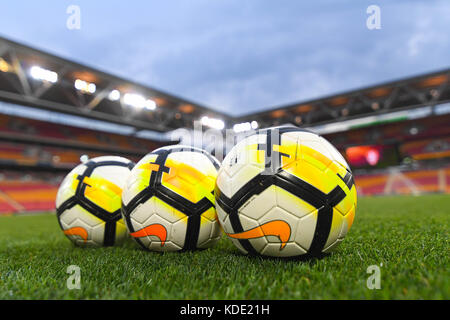 Brisbane, QUEENSLAND, AUSTRALIA. 13th Oct, 2017. General view of game balls during the round two A-League match between the Brisbane Roar and Adelaide United at Suncorp Stadium on October 13, 2017 in Brisbane, Australia. Credit: Albert Perez/ZUMA Wire/Alamy Live News Stock Photo