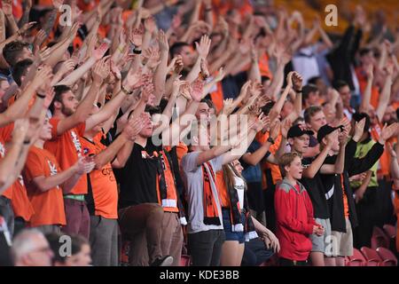 Brisbane, QUEENSLAND, AUSTRALIA. 13th Oct, 2017. Brisbane Roar fans show their support during the round two A-League match between the Brisbane Roar and Adelaide United at Suncorp Stadium on October 13, 2017 in Brisbane, Australia. Credit: Albert Perez/ZUMA Wire/Alamy Live News Stock Photo