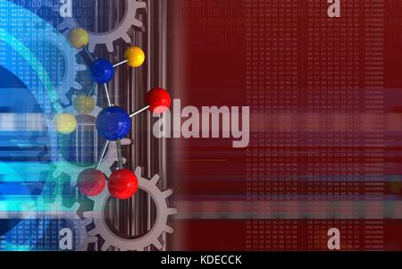 3d illustration of molecule over red background with gears Stock Photo ...