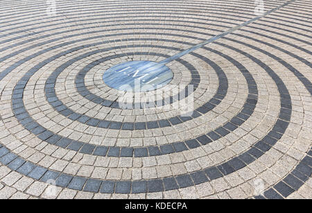Close-up of pavement with concentric pattern. Patterned floor walkway of the large square of a church. Stock Photo