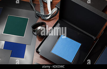 Samplers expensive fabrics for tailoring a suit Stock Photo