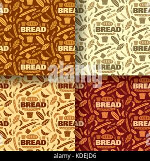 illustration of bread and bakery seamless pattern background in four colors Stock Vector