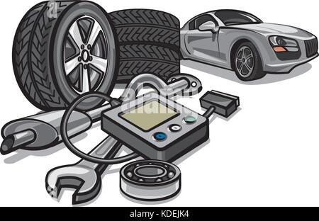 concept illustration of car service with tools Stock Vector