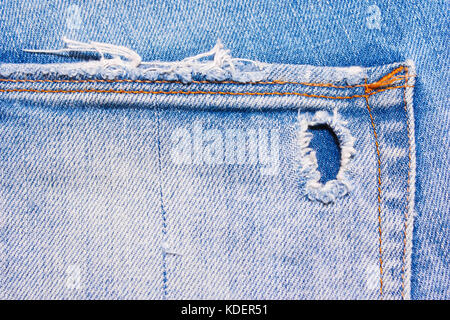 Back Pocket Ripped Denim texture. Back torn pocket of blue jeans close up Stock Photo - Alamy