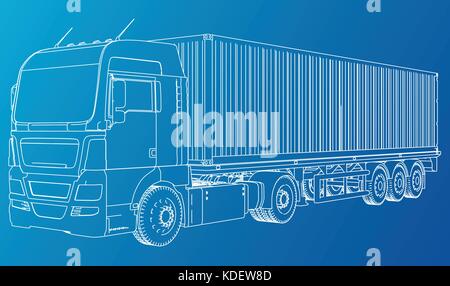 Vector truck. Abstract drawing. Wire-frame. EPS10 format. Vector created of 3d. Stock Vector