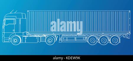 Model trailer truck. Wire-frame. EPS10 format. Vector rendering of 3d Stock Vector