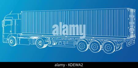 Cargo Truck Trailer. Abstract drawing. Wire-frame. EPS10 format. Vector created of 3d Stock Vector