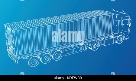Eurotrucks delivering vehicle. Wire-frame. EPS10 format. Vector created of 3d. Stock Vector