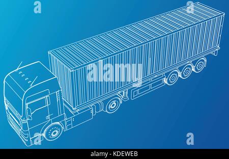 Vector truck. Abstract drawing. Wire-frame. EPS10 format. Vector created of 3d. Stock Vector