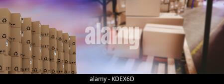 Digital composite of boxes in warehouse, transition Stock Photo