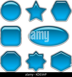 Blue glass buttons, set Stock Vector