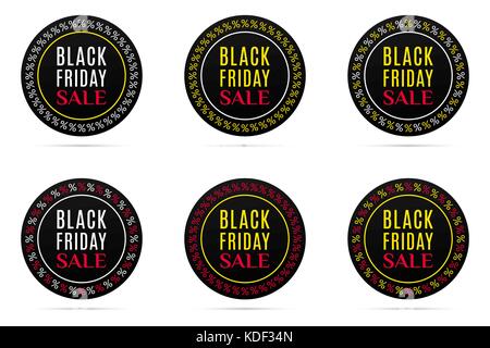 Black Friday Sale. Round Banner with Advertising of Black Friday Day. Vector Colorful Sale Sticker Stock Vector