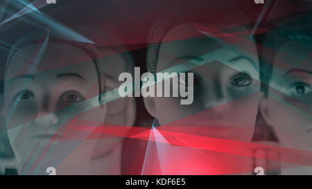 Sad robot heads, artificial intelligence abstract background Stock Photo