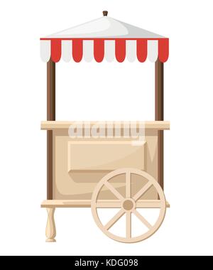 Fair And Market Street Food And Shop Kiosks, Small Temporary Stands For Sellers Set Of Cartoon Illustrations Web site page and mobile app design Stock Vector