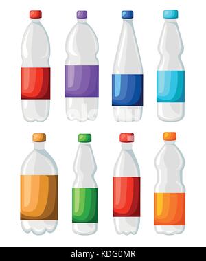 Bottle and glass of fresh sparkling water icon in flat style isolated on blue background. Stylized vector illustration Web site page and mobile app de Stock Vector