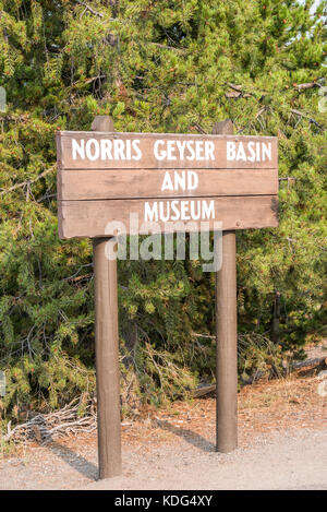 Sign-boards at Norris Geyser Basin in West Yellowstone National Park Stock Photo