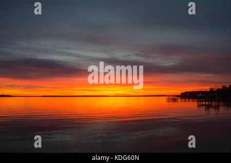 Sunset over Breton Bay, Leonardtown, Maryland, February 2015. Stock Photo