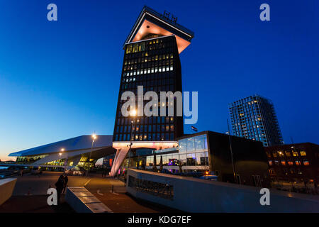 Amsterdam, Netherlands - September 22 2017: Facade of the A'Dam Lookout tower at evening time Stock Photo