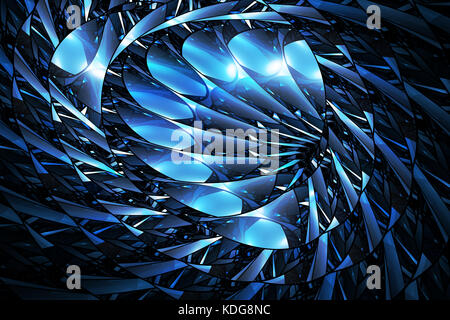 Blue glowing alien technology, stained glass, computer generated abstract background, 3D rendering Stock Photo