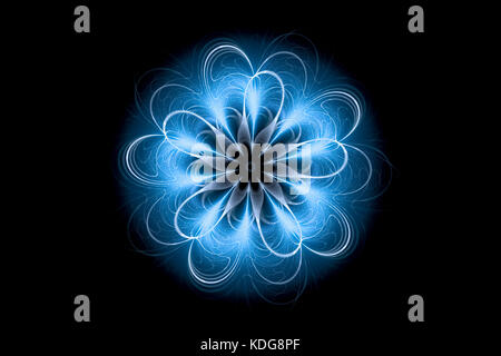 Blue glowing magical mandala flower insolated on black, computer generated abstract background, 3D rendering Stock Photo