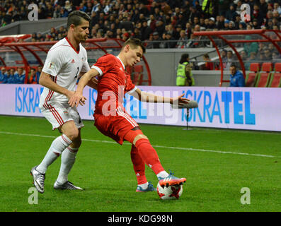 Kazan, Russia - October 10, 2017. Russian striker Dmitry Poloz and