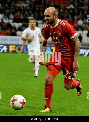 Kazan, Russia - October 10, 2017. Russian striker Dmitry Poloz and