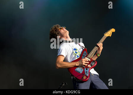 BENICASSIM, SPAIN - JUL 16: Ron Gallo (music band) perform in concert at FIB Festival on July 16, 2017 in Benicassim, Spain. Stock Photo