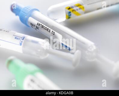 Antibody injection on a surgical tray. Stock Photo