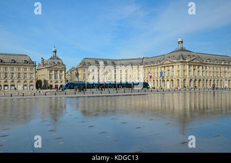 This is the world's largest reflecting pool Miroir des Quais in the square Place de la Bourse in the French city Bordeaux. Stock Photo