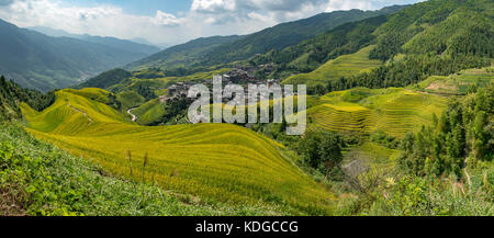 Ping'an Zhuang and Longji Terraced Rice Fields Panorama, Longsheng, Guangxi, China Stock Photo