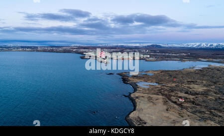 Aerial image of the aluminum smelting factory near Hafnarfjordur  owned by Rio tinto alcan Stock Photo