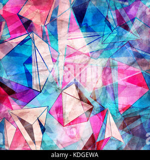 Watercolor geometric background with triangular colored elements Stock Photo