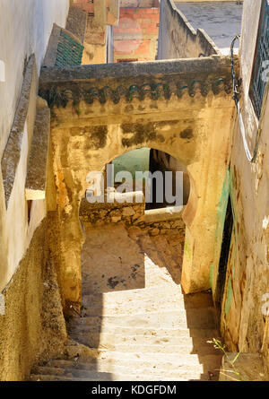 On the narrow street in Medina. Moulay Idriss Zerhoun, Morocco Stock Photo