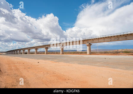 Tsavo SGR super bridge is one of the longest bridge constructed in phase one of the SGR project in Kenya. The railway 'runs' from Mombasa to Nairobi. Stock Photo