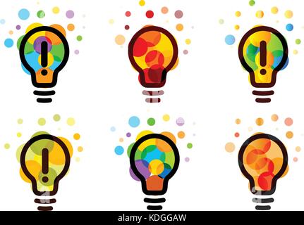 Lightbulb icon. Creative idea logos set design concept. Bright colorful circles, bubbles vector arts collection. Solution for inspiration sign. Stock Vector