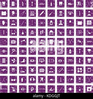 100 medical treatmet icons set grunge purple Stock Vector