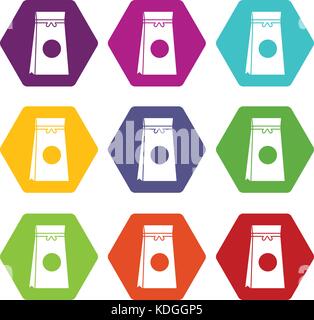 Tea packed in a paper bag icon set color hexahedron Stock Vector