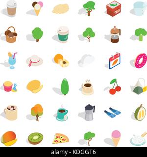 Pizza icons set, isometric style Stock Vector
