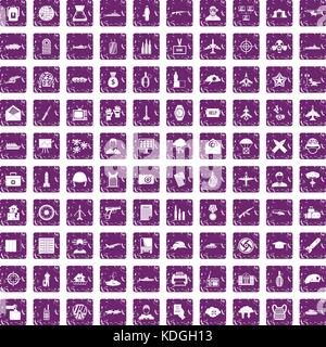 100 military journalist icons set grunge purple Stock Vector