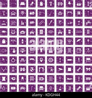 100 mirror icons set grunge purple Stock Vector