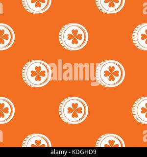 Coin with clover sign pattern seamless Stock Vector