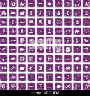 100 balance icons set grunge purple Stock Vector