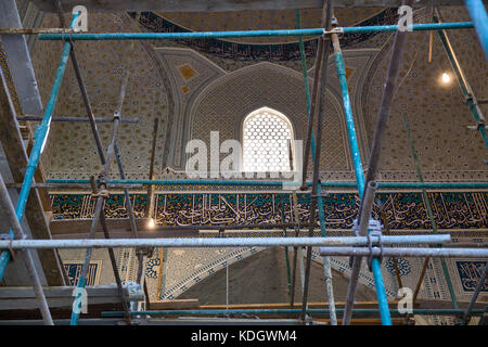 SAMARKAND, UZBEKISTAN - OCTOBER 15, 2016: Restoration of the interior of the small mosque complex Bibi Khanym Stock Photo