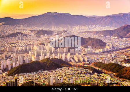 Busan, South Korea cityscape at dusk. Stock Photo
